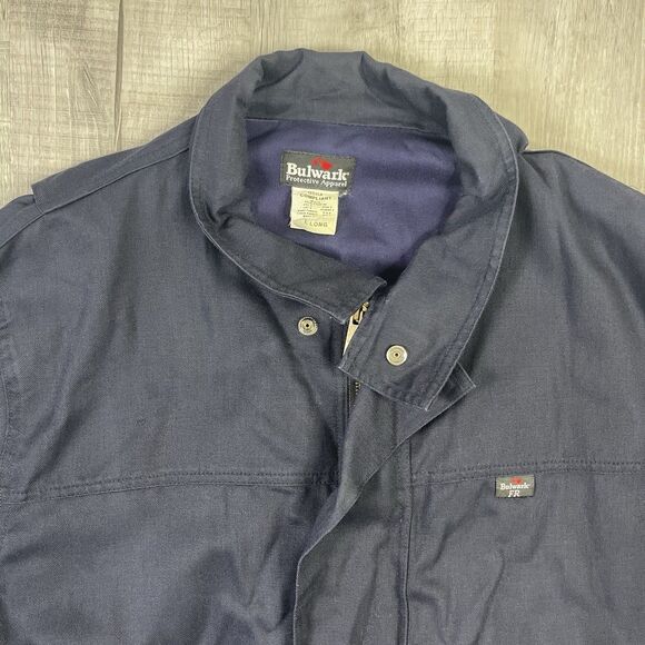 Bulwark FR Men's Large Long Flame Resistant Navy Lined Bomber Jacket Full Zip X - Picture 5 of 12